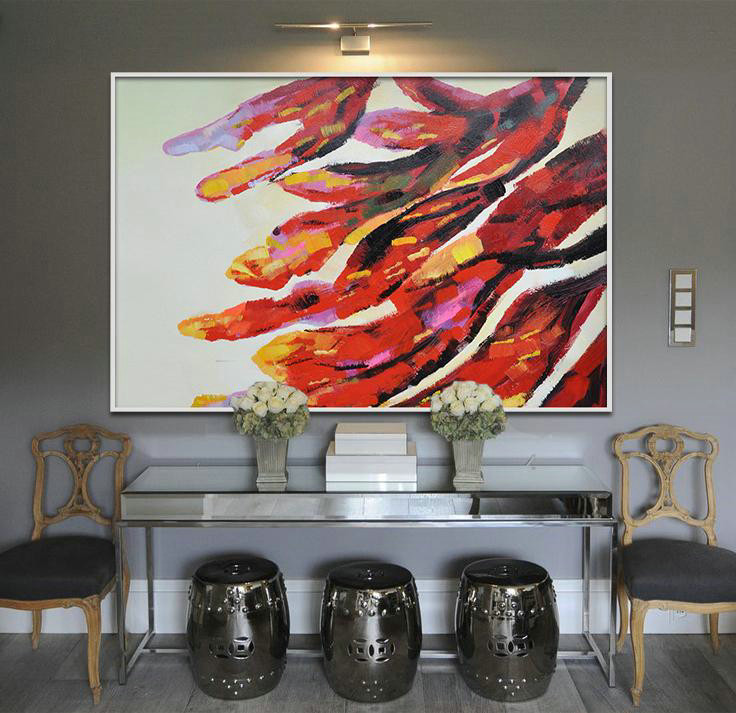 Large Abstract Art Handmade Painting,Oversized Horizontal Contemporary Art,Large Contemporary Art Canvas Painting,Red,Yellow,Purple,White.etc